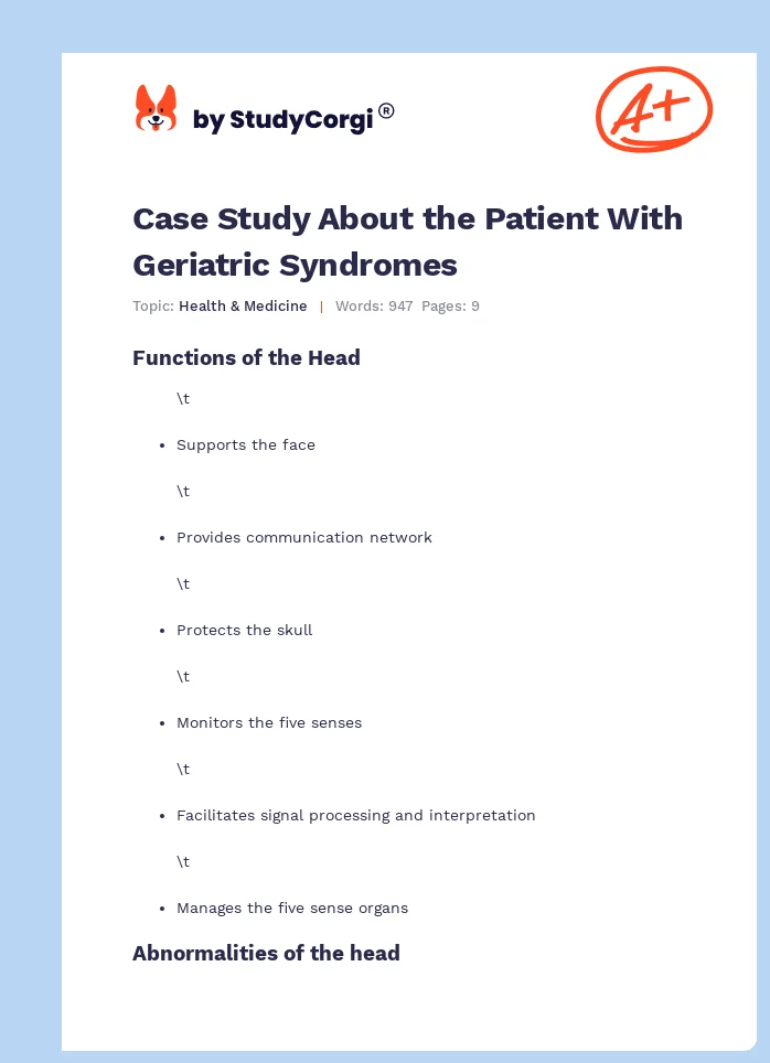 Case Study About the Patient With Geriatric Syndromes. Page 1