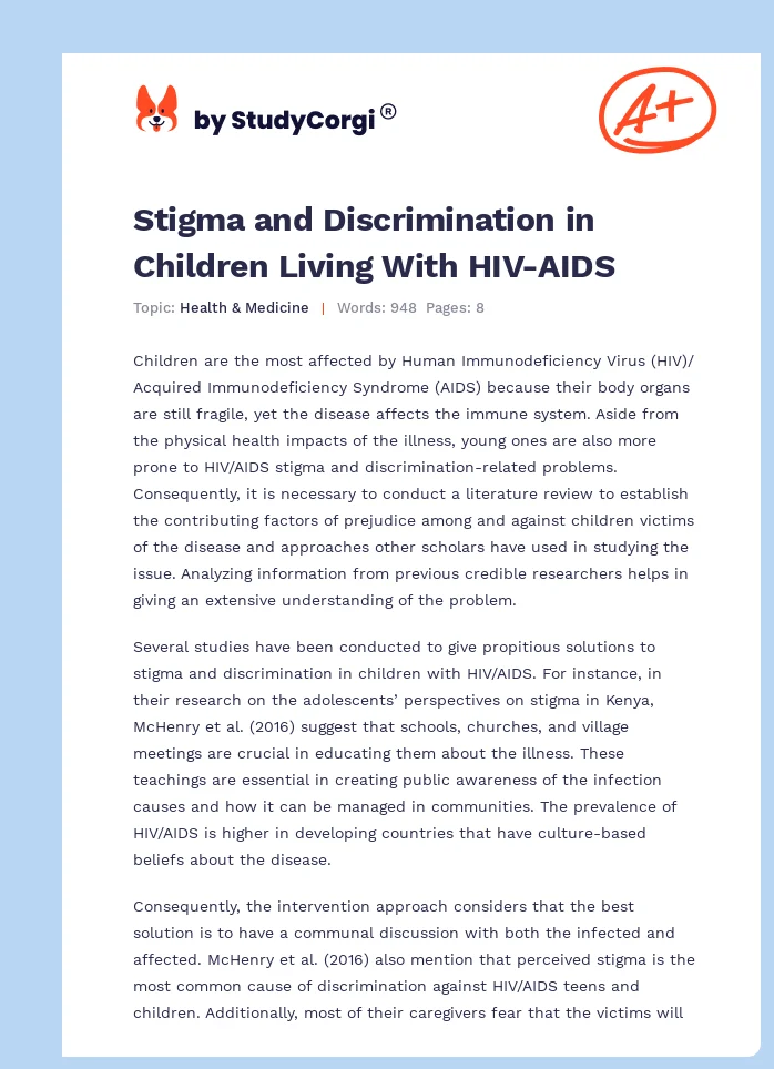 Stigma and Discrimination in Children Living With HIV-AIDS. Page 1
