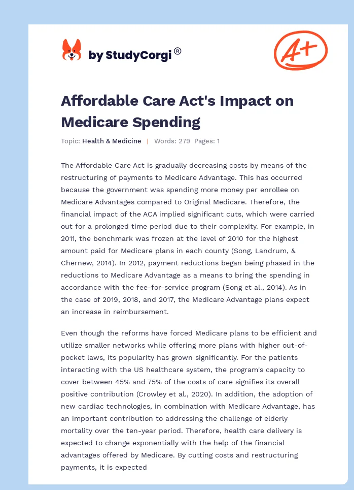 Affordable Care Act's Impact on Medicare Spending. Page 1