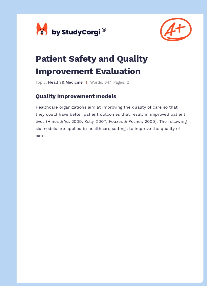 patient safety and quality improvement essay