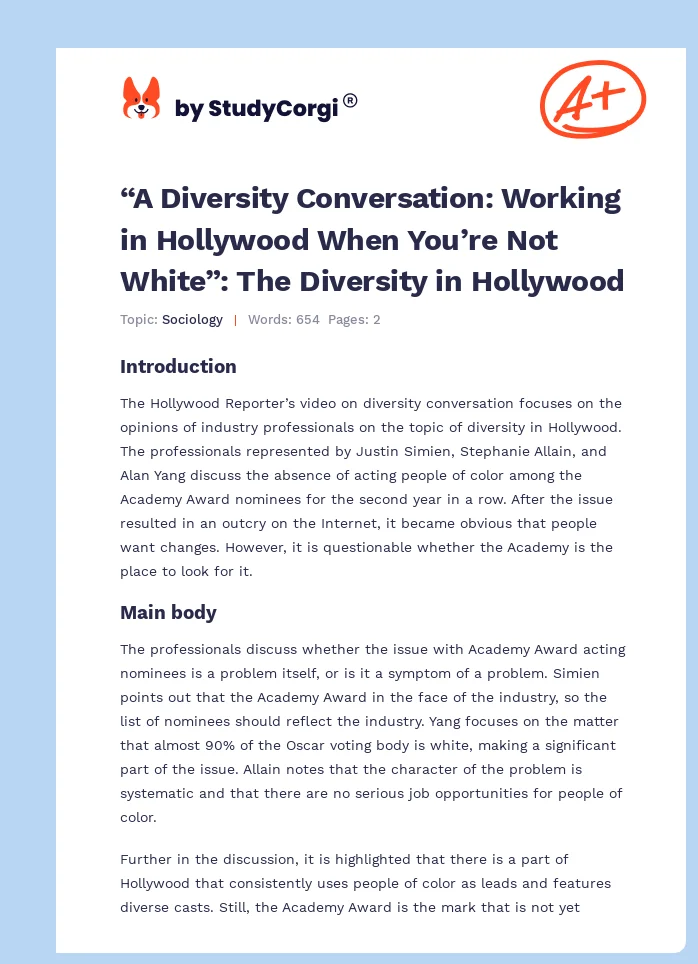 “A Diversity Conversation: Working in Hollywood When You’re Not White”: The Diversity in Hollywood. Page 1