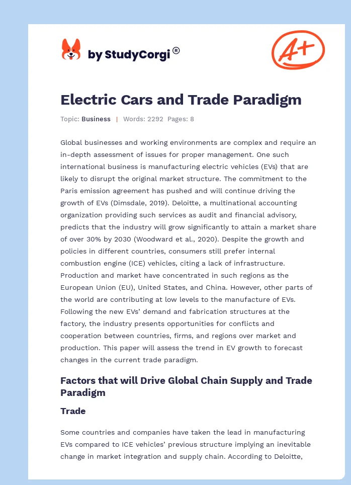 Electric Cars and Trade Paradigm. Page 1
