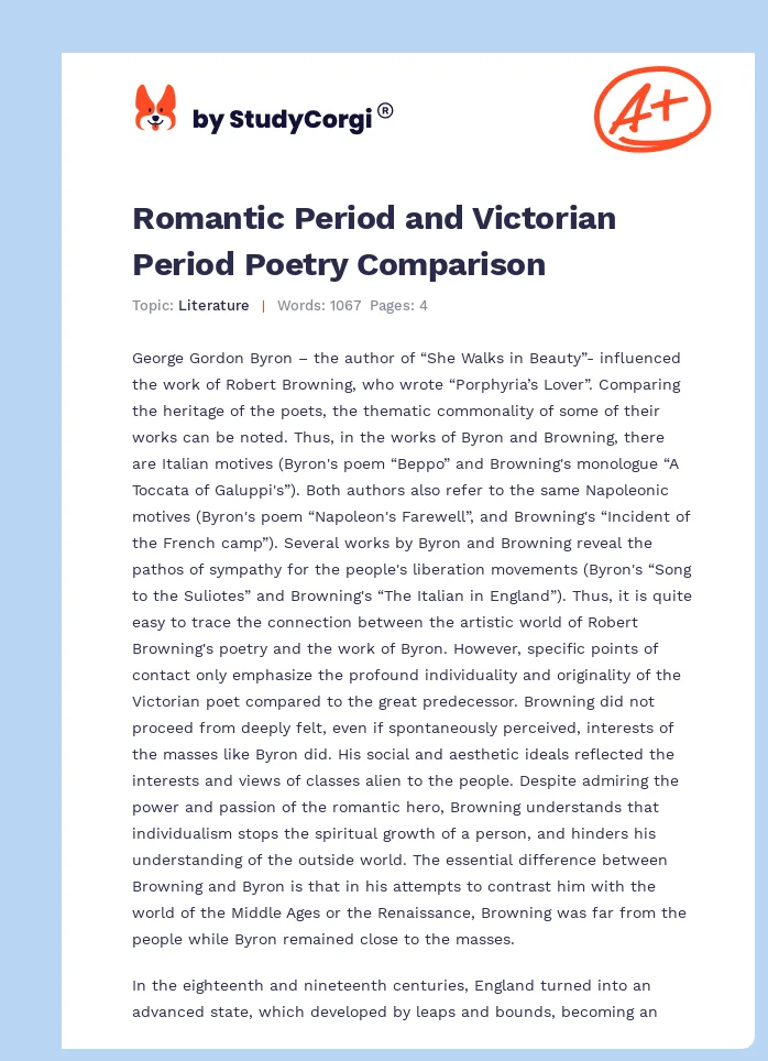 Romantic Period and Victorian Period Poetry Comparison. Page 1