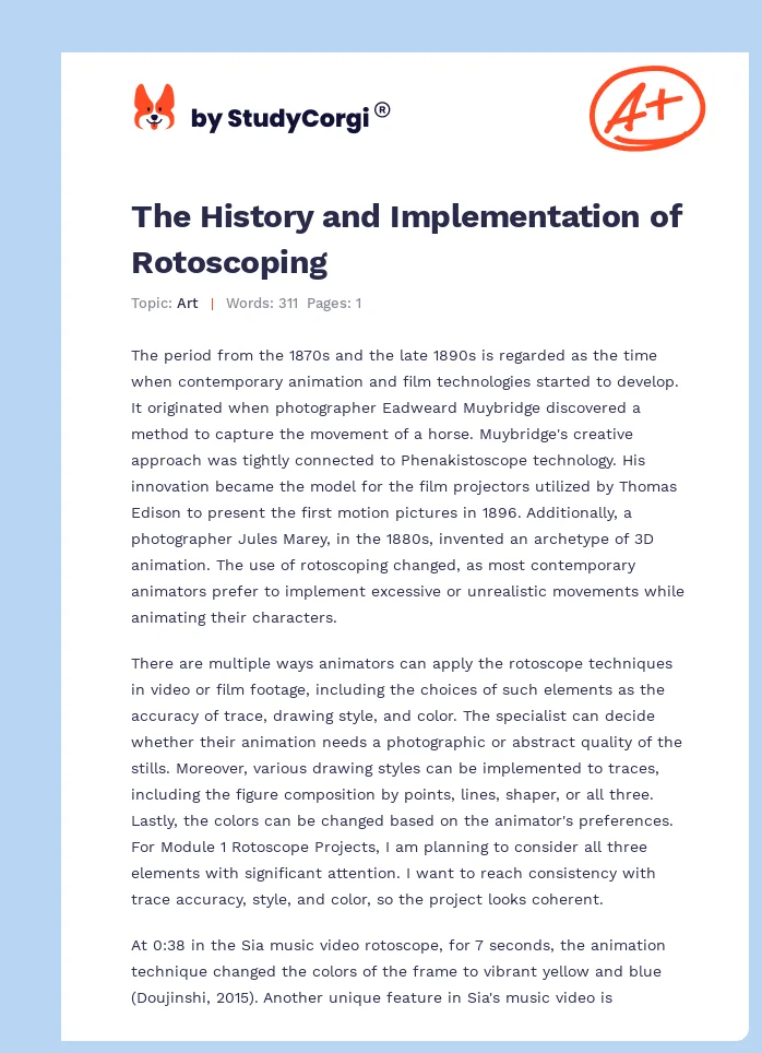 The History and Implementation of Rotoscoping. Page 1