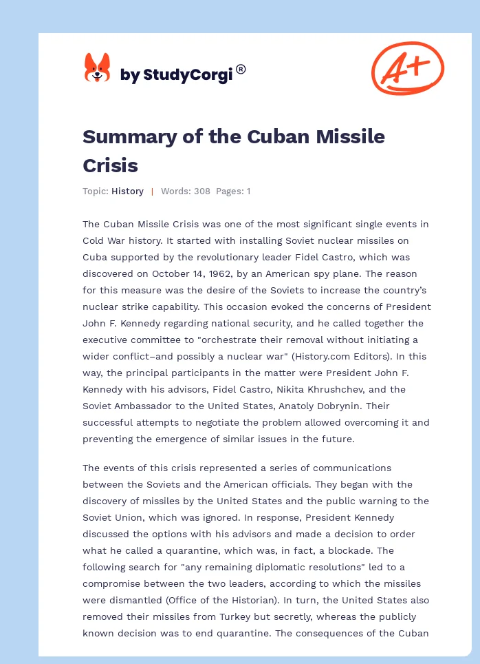 The Cuban Missile Crisis. Page 1