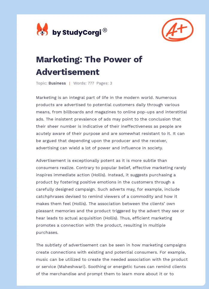 Marketing: The Power of Advertisement. Page 1