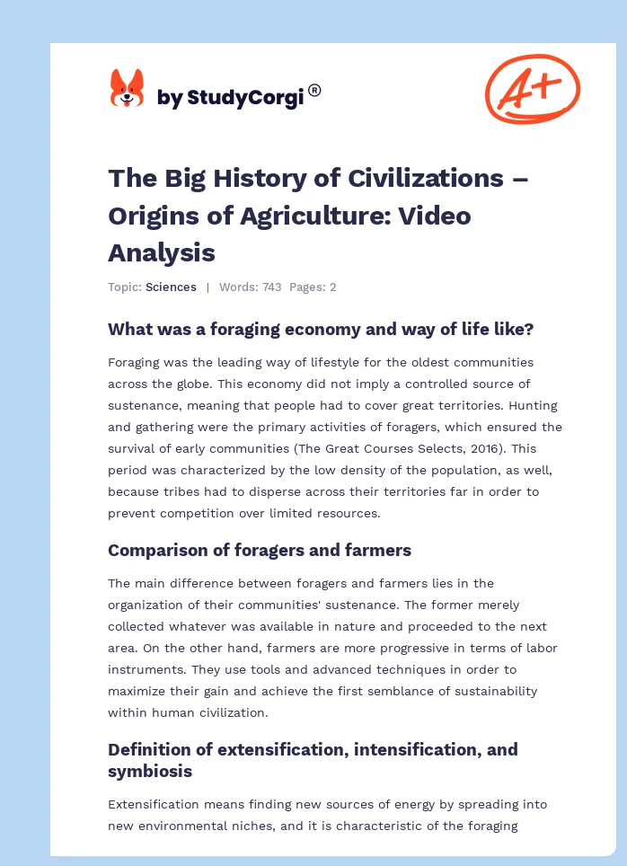 The Big History of Civilizations – Origins of Agriculture: Video Analysis. Page 1