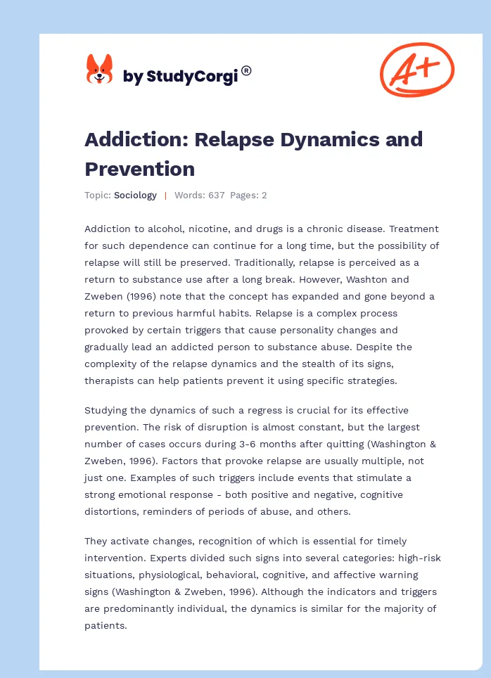Addiction: Relapse Dynamics and Prevention. Page 1
