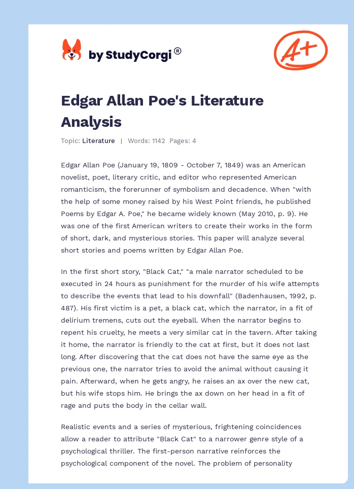 Edgar Allan Poe's Literature Analysis. Page 1