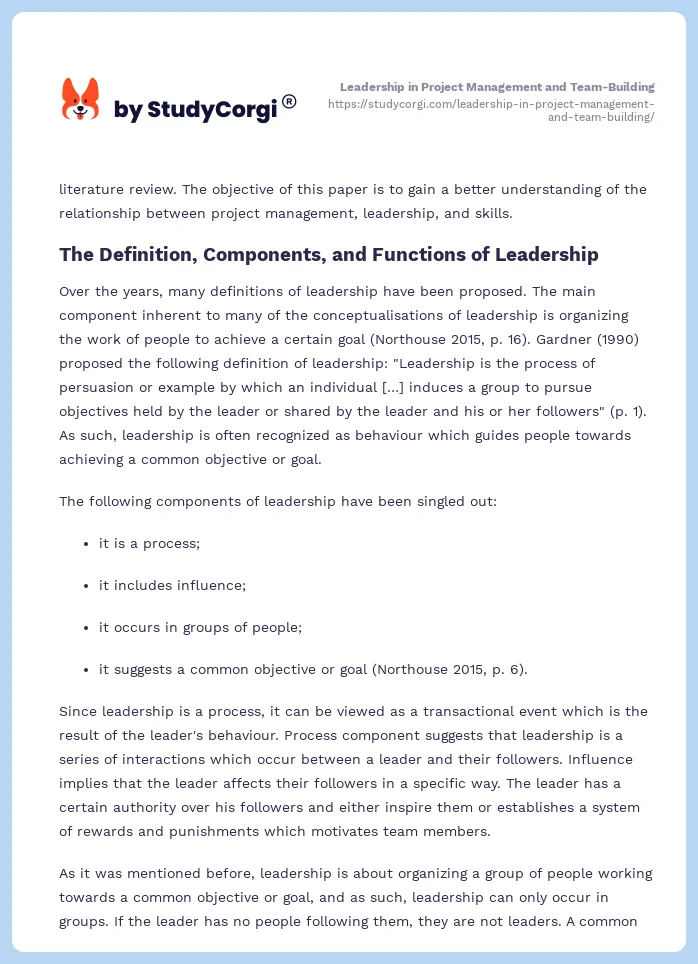 Leadership in Project Management and Team-Building. Page 2
