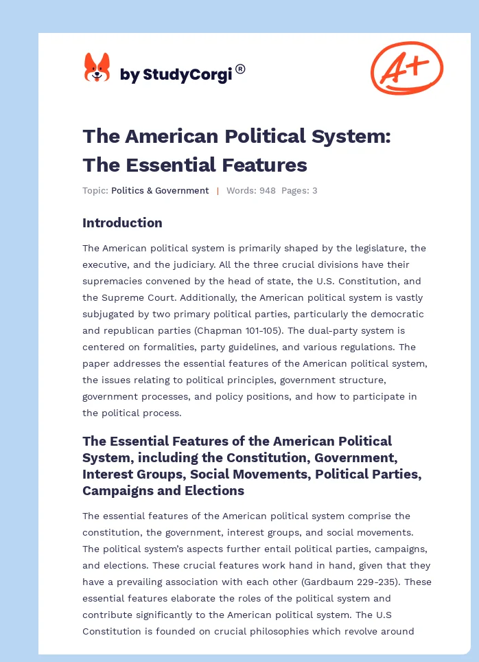 The American Political System: The Essential Features. Page 1