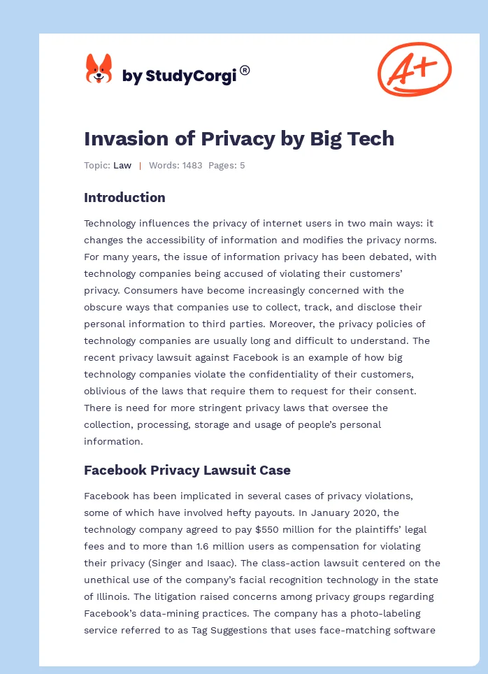 Invasion of Privacy by Big Tech. Page 1