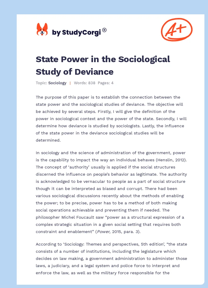 State Power in the Sociological Study of Deviance. Page 1