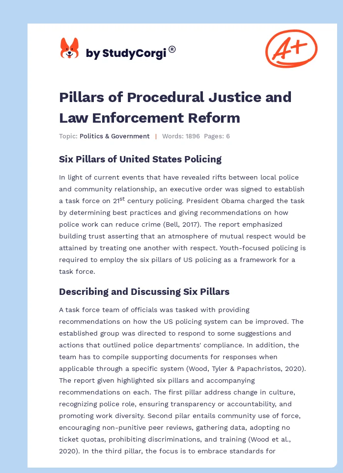 Pillars of Procedural Justice and Law Enforcement Reform. Page 1