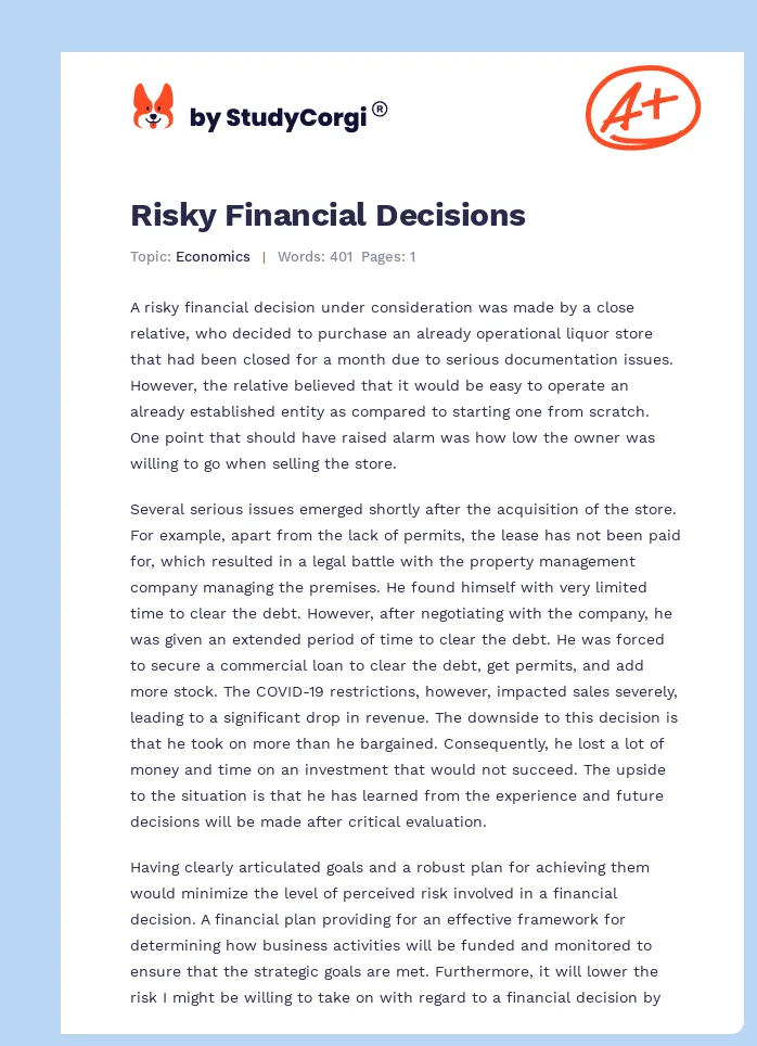 Risky Financial Decisions. Page 1