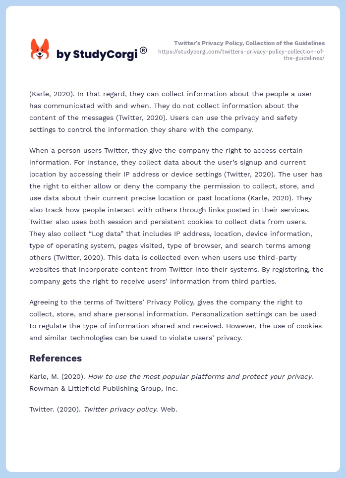 Twitter’s Privacy Policy, Collection of the Guidelines. Page 2