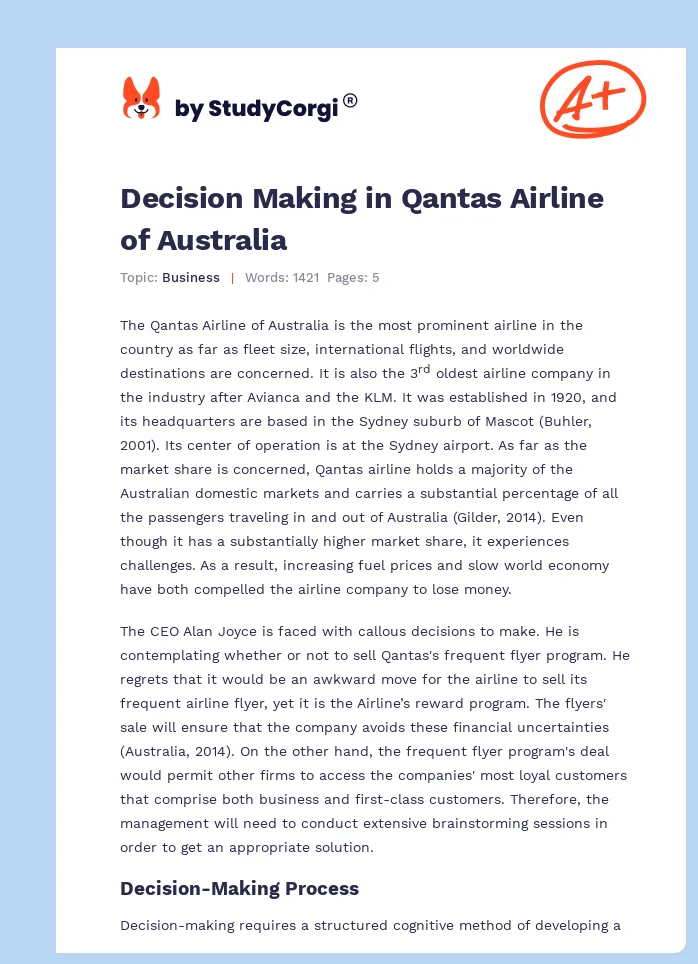 Decision Making in Qantas Airline of Australia. Page 1
