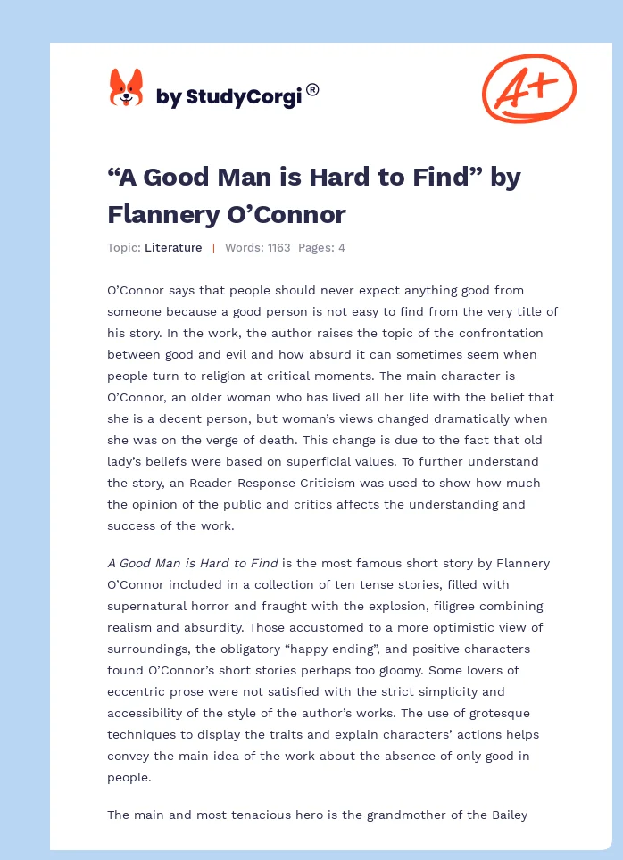 “A Good Man is Hard to Find” by Flannery O’Connor. Page 1