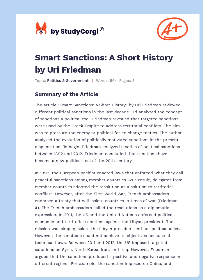 Smart Sanctions: A Short History by Uri Friedman. Page 1