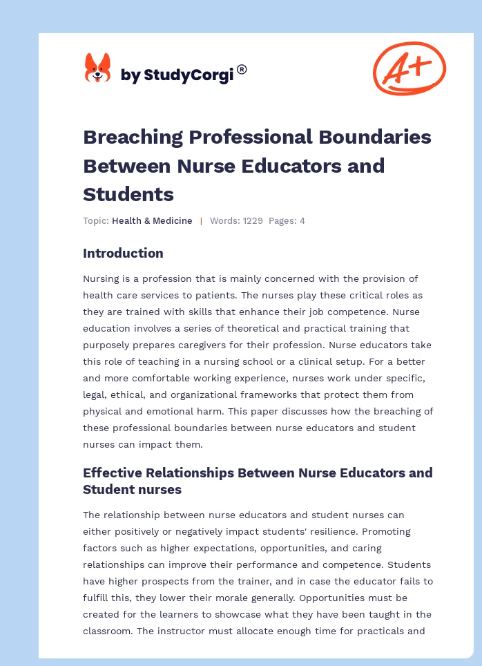 Breaching Professional Boundaries Between Nurse Educators and Students. Page 1