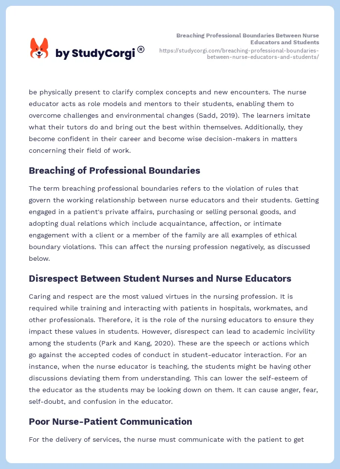 Breaching Professional Boundaries Between Nurse Educators and Students. Page 2