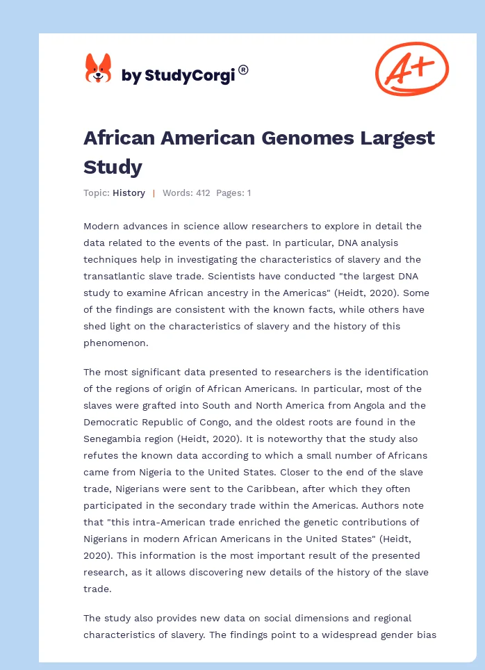 African American Genomes Largest Study. Page 1