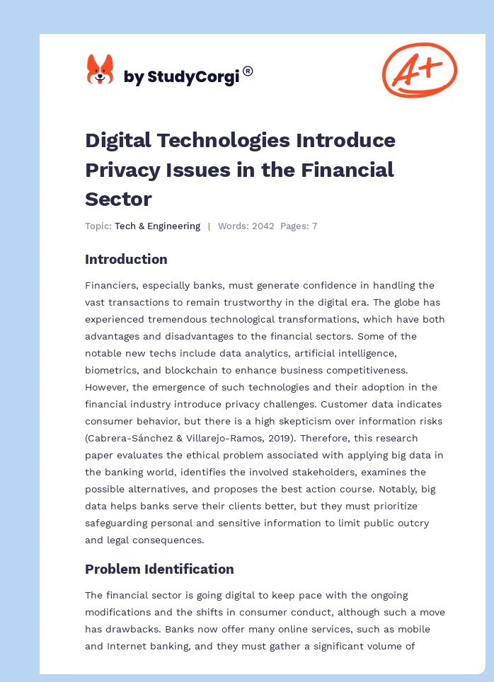 Digital Technologies Introduce Privacy Issues in the Financial Sector. Page 1