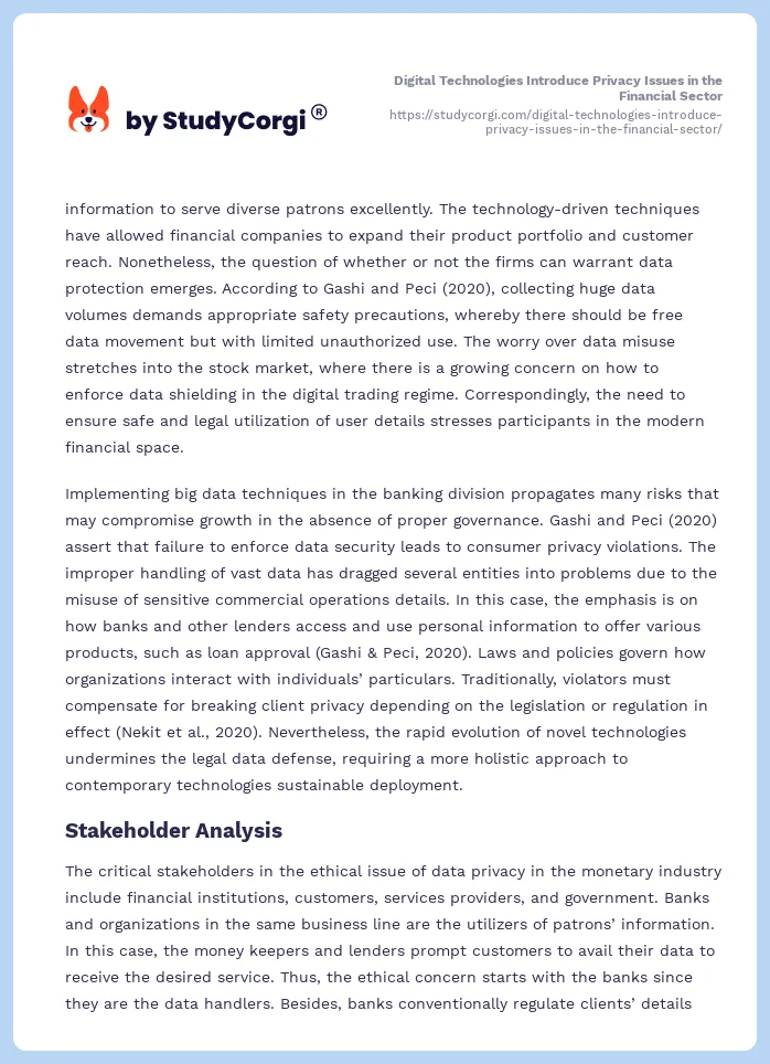 Digital Technologies Introduce Privacy Issues in the Financial Sector. Page 2