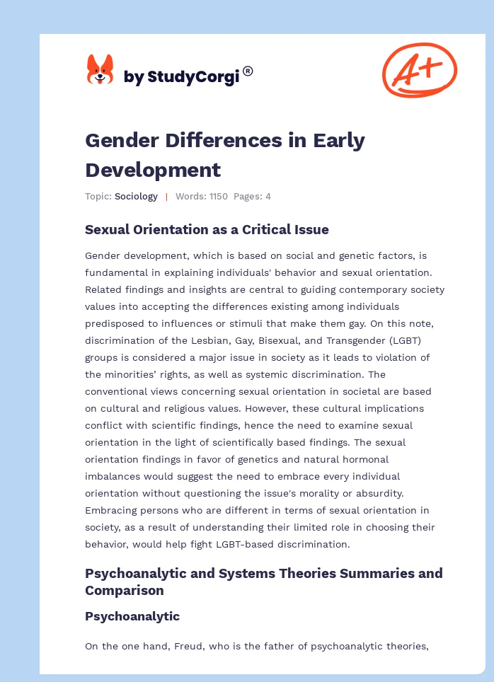 Gender Differences in Early Development. Page 1