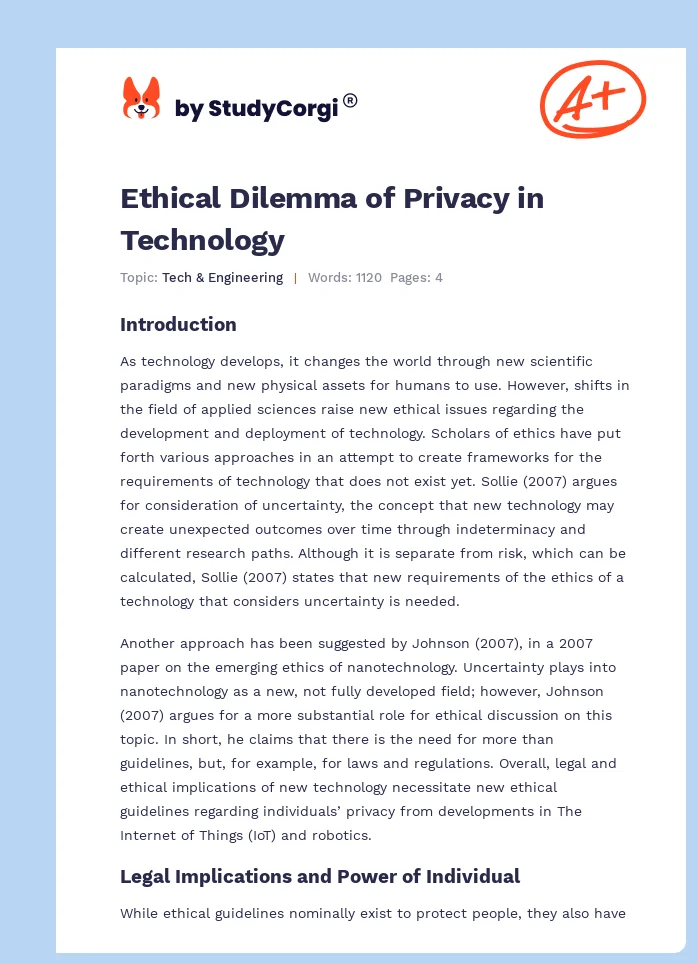 Ethical Dilemma of Privacy in Technology. Page 1
