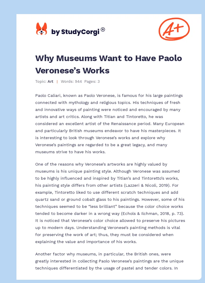 Why Museums Want to Have Paolo Veronese’s Works. Page 1