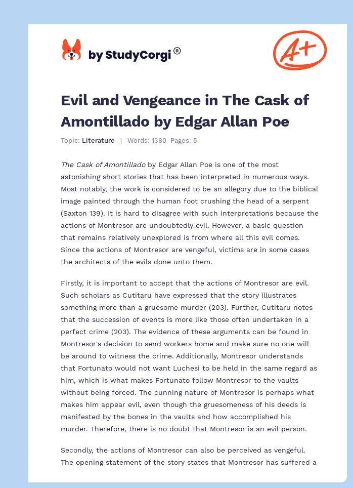 Evil and Vengeance in The Cask of Amontillado by Edgar Allan Poe. Page 1