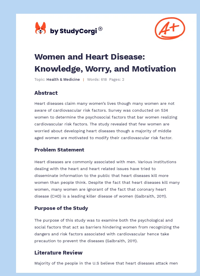 Women and Heart Disease: Knowledge, Worry, and Motivation. Page 1