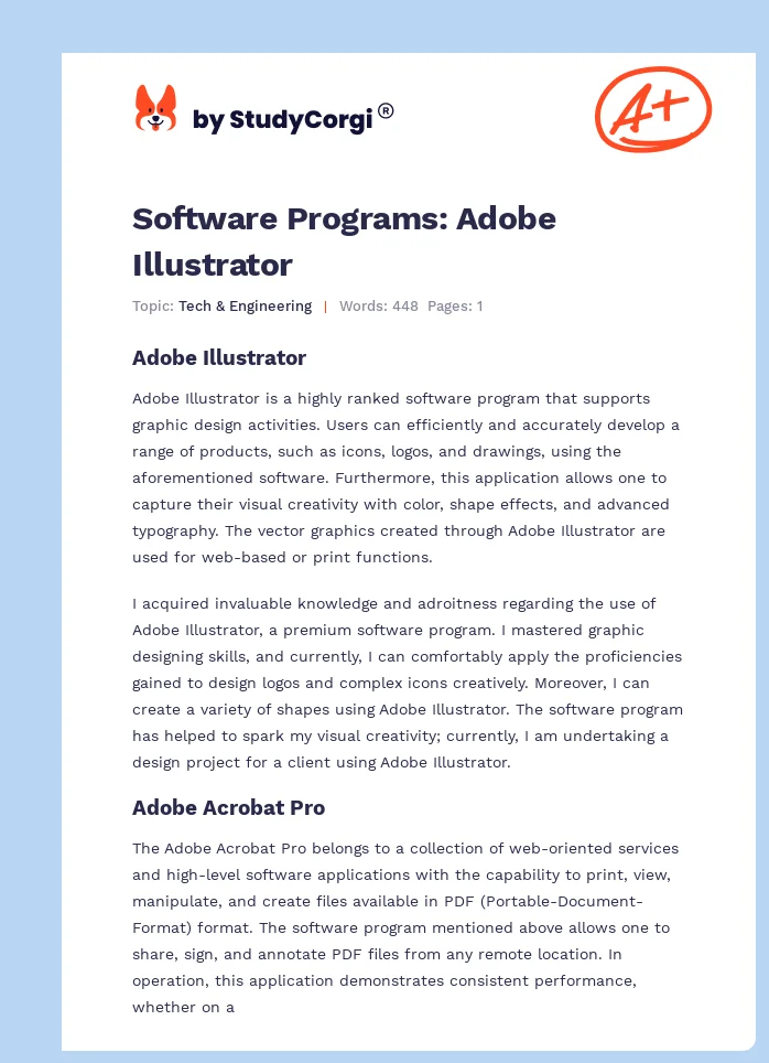 Software Programs: Adobe Illustrator. Page 1