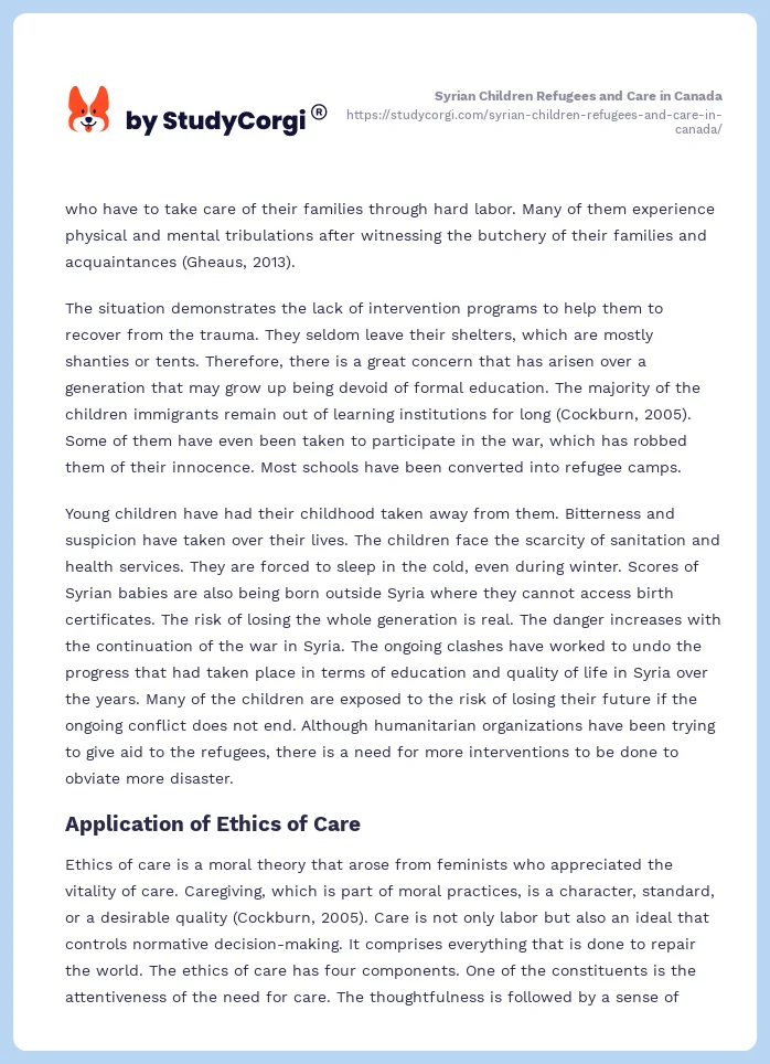 Syrian Children Refugees and Care in Canada. Page 2