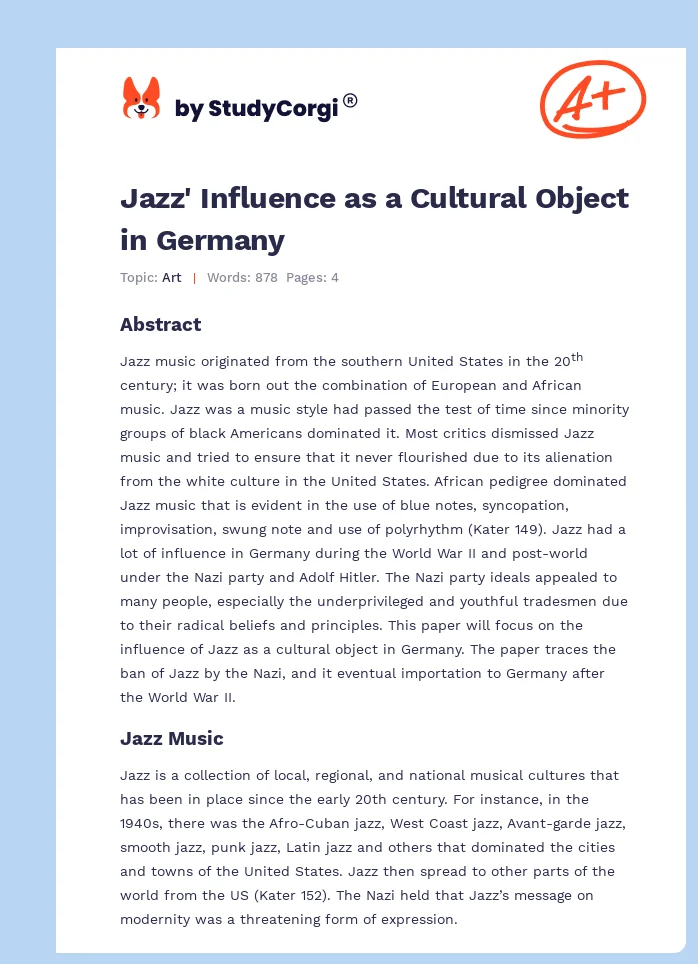 Jazz' Influence as a Cultural Object in Germany. Page 1