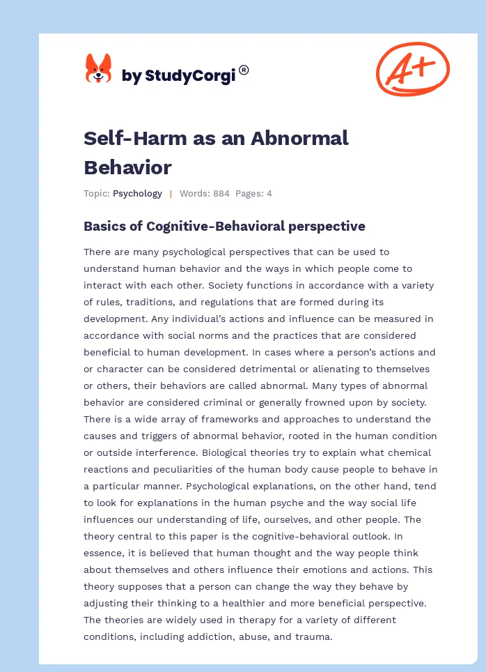 Self-Harm as an Abnormal Behavior. Page 1