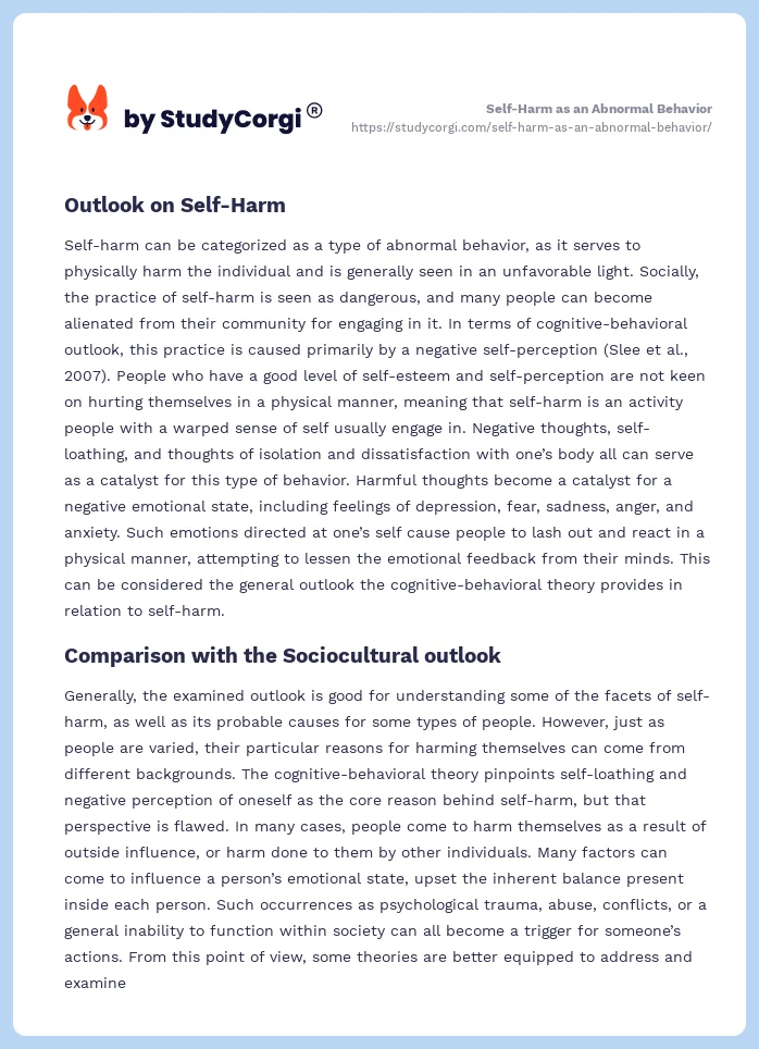 Self-Harm as an Abnormal Behavior. Page 2