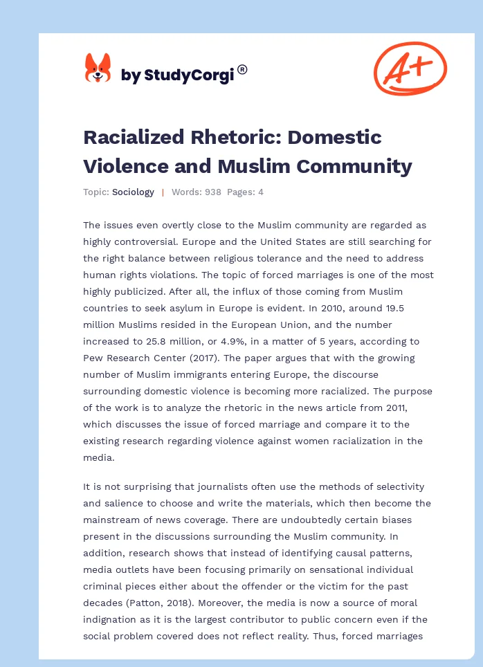 Racialized Rhetoric: Domestic Violence and Muslim Community. Page 1