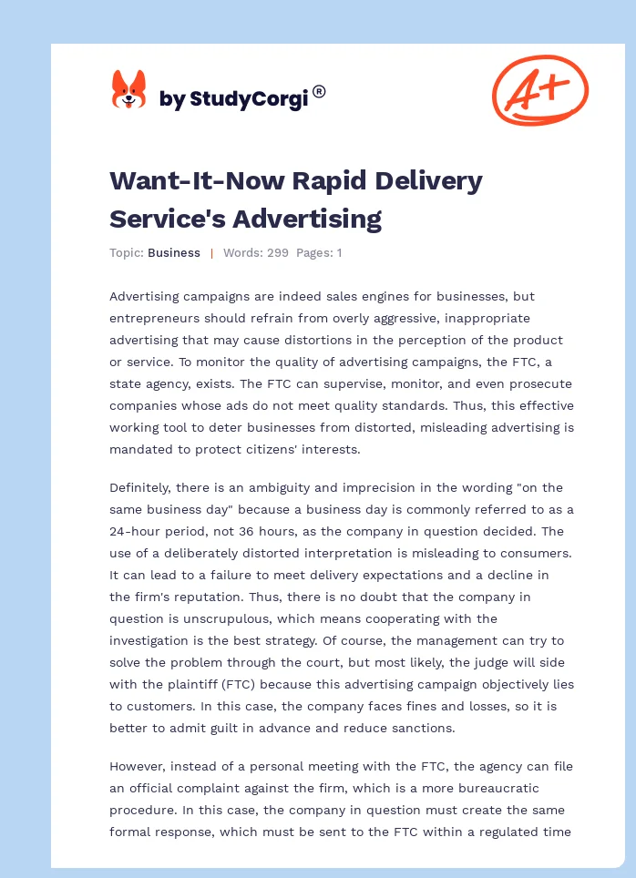 Want-It-Now Rapid Delivery Service's Advertising. Page 1