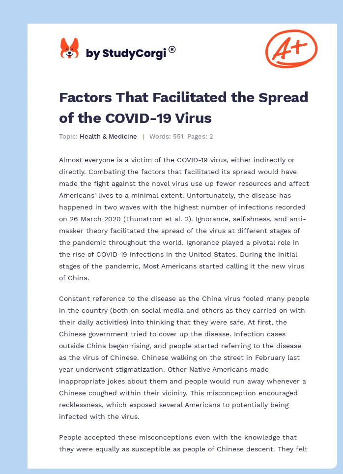 Factors That Facilitated the Spread of the COVID-19 Virus. Page 1