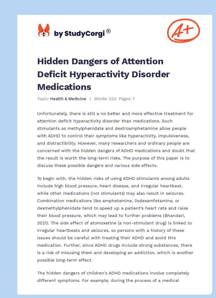Hidden Dangers of Attention Deficit Hyperactivity Disorder Medications. Page 1
