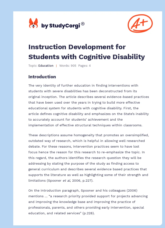 Instruction Development for Students with Cognitive Disability. Page 1