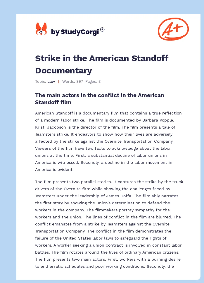 Strike in the American Standoff Documentary. Page 1