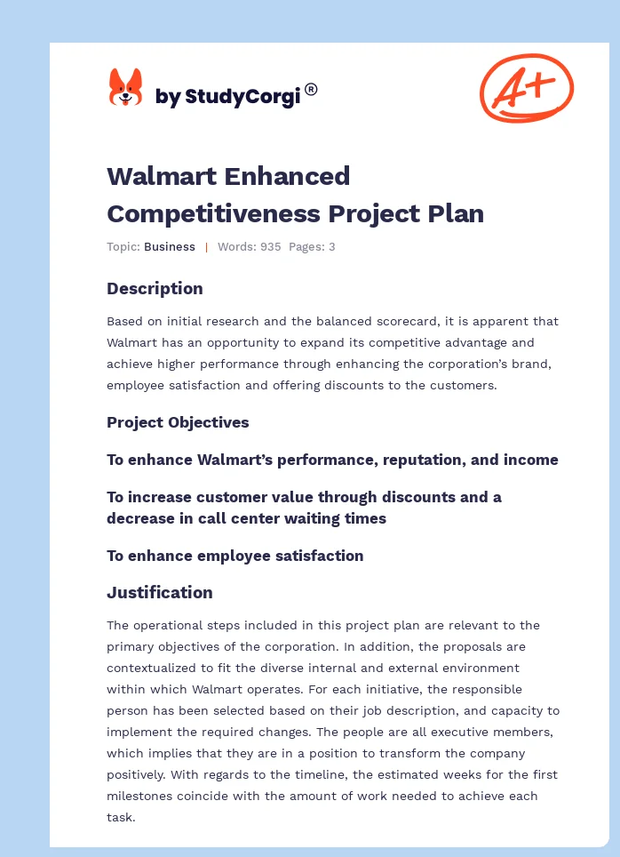 Walmart Enhanced Competitiveness Project Plan. Page 1