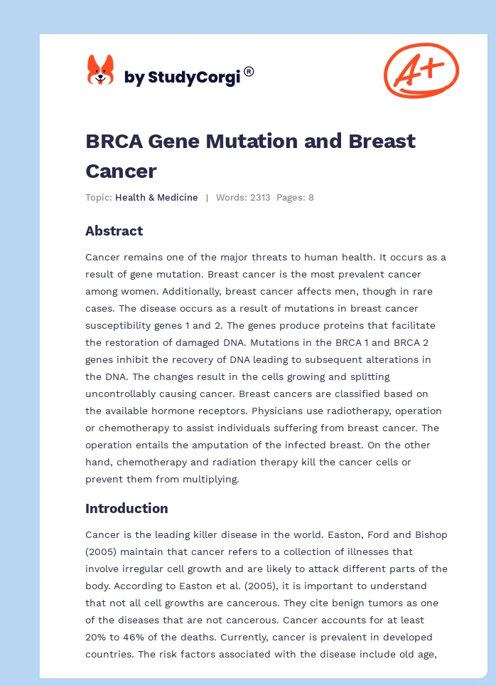 BRCA Gene Mutation and Breast Cancer. Page 1