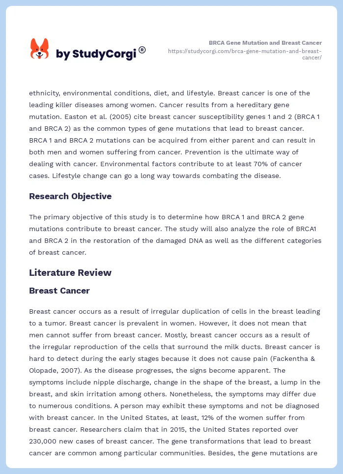 BRCA Gene Mutation and Breast Cancer. Page 2