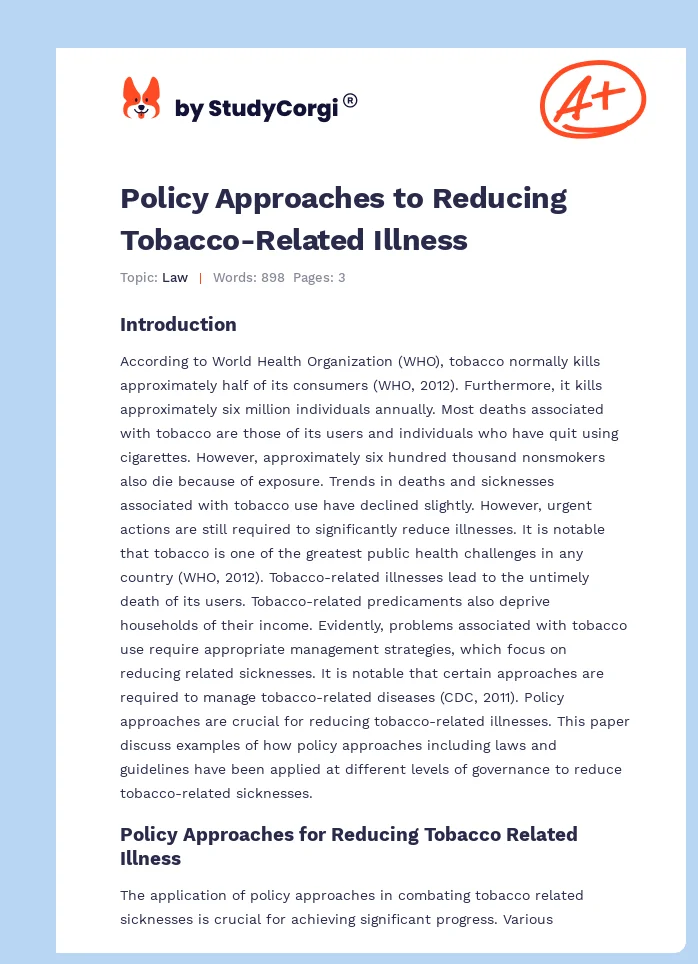 Policy Approaches to Reducing Tobacco-Related Illness. Page 1
