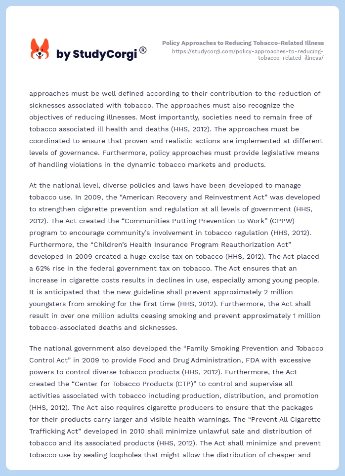 Policy Approaches to Reducing Tobacco-Related Illness. Page 2