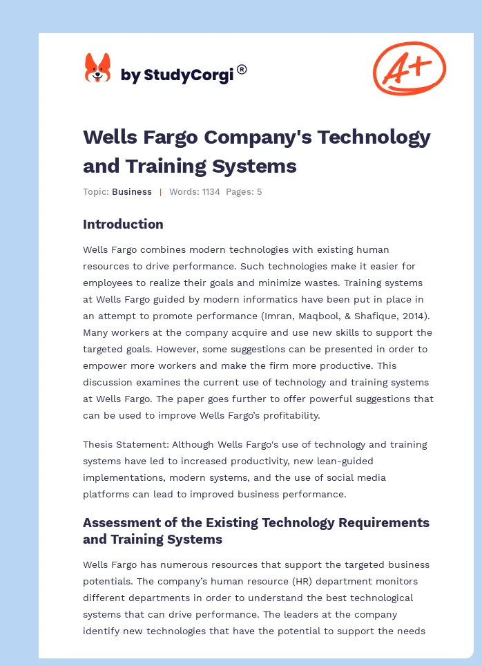 Wells Fargo Company's Technology and Training Systems. Page 1